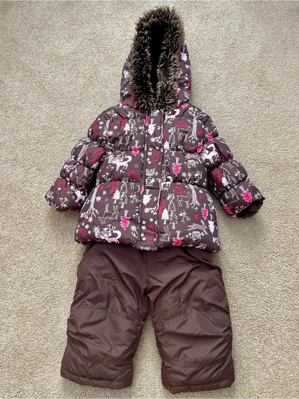 Girls joe fresh Brown & Pink Winter 2 piece Snowsuit with Hood